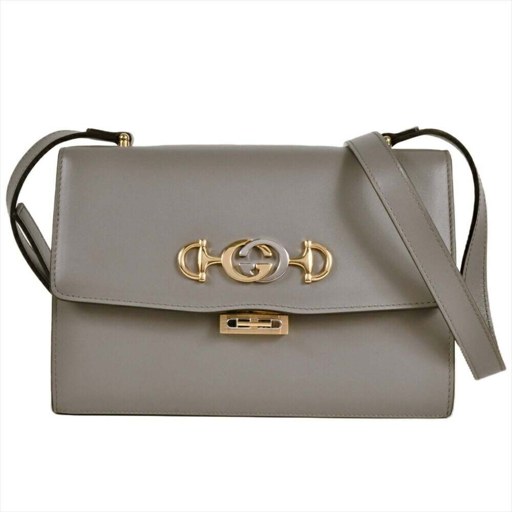GUCCI Authentic Gray Leather Shoulder Bag